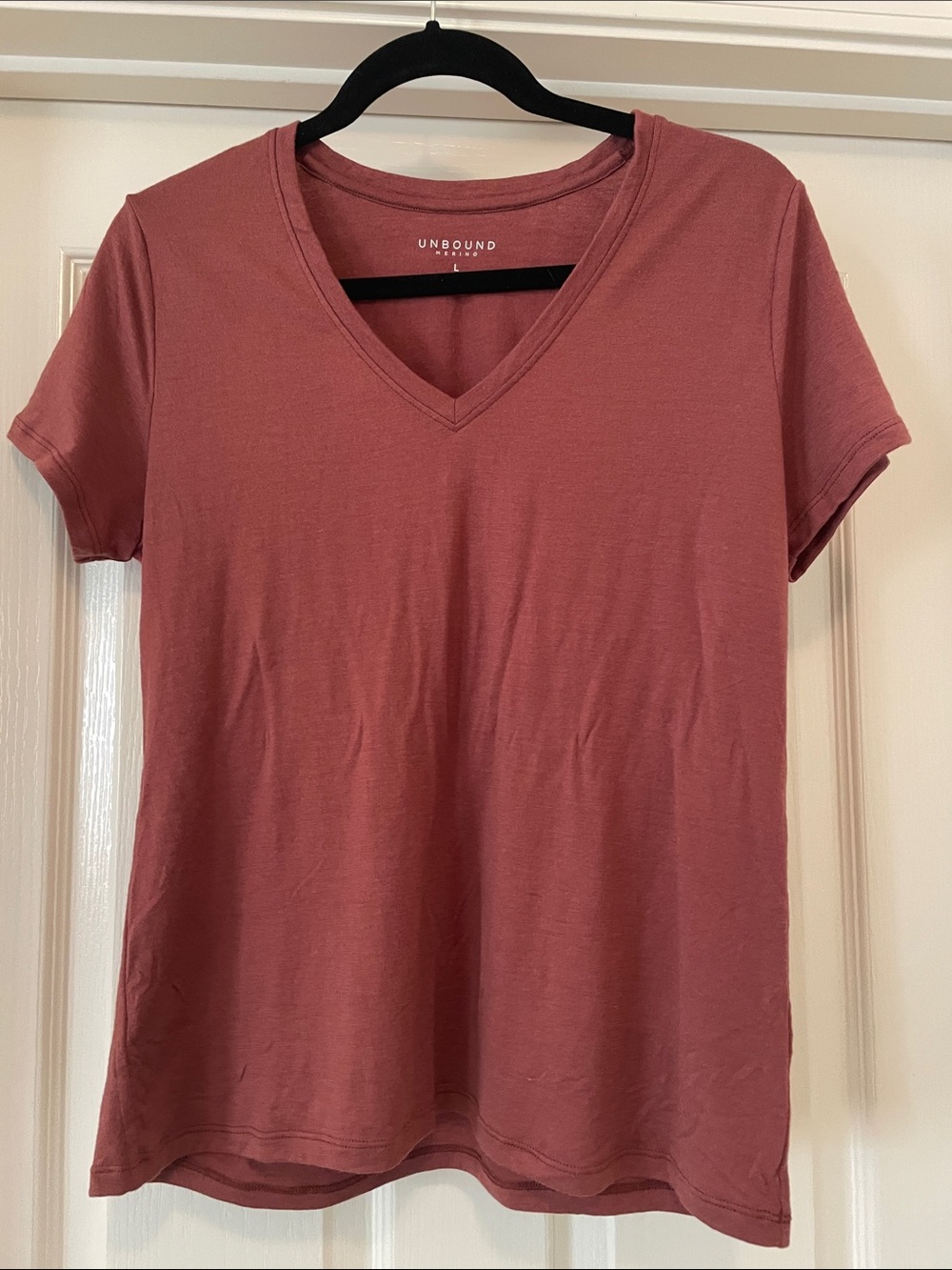 Unbound Merino Women's V-Neck Tee Large in Rust